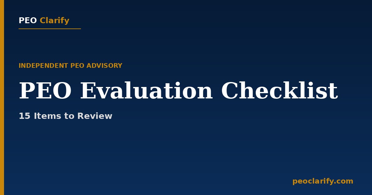Checklist and evaluation document representing PEO due diligence review